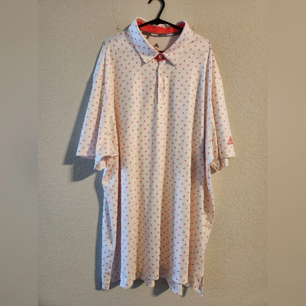 Adidas Men’s Hot Pink Polo Golf Shirt All Over Trefoil Print White size 2XL
